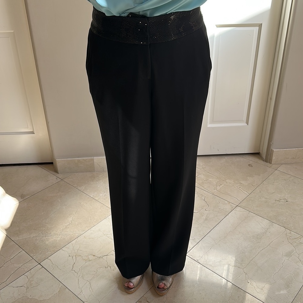 St. John black slacks. Size 8. Shiny waistband. Crepe.​​​​​​​​​​​​​​​​​​​​​​ - Picture 2 of 11